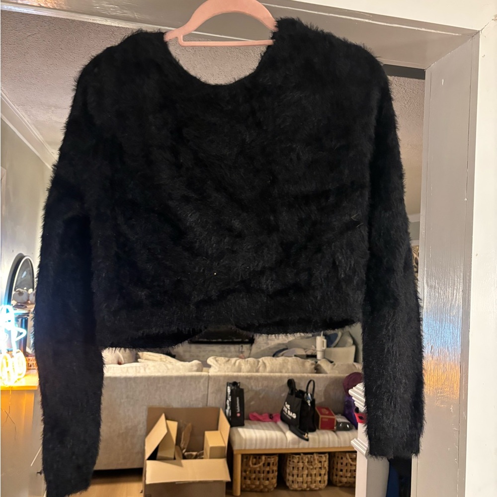 Fuzzy size M black off the shoulder sweater